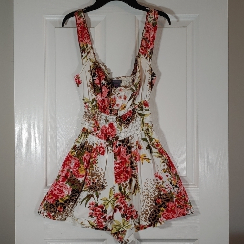 Fire LA 100% Cotton Floral Print Elastic Waist Romper 2 Pockets Size S